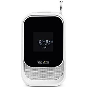 Explore Scientific BCR2001 wekkerradio met DAB+-functie, Bluetooth, USB-aansluiting, oplaadbare batterij, wit