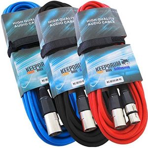 keepdrum 3x microfoonkabel MC-001XX 6m M/F elk 1x blauw/rood/zwart