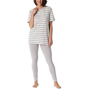 Schiesser Dames pyjama korte mouwen en lange broek katoen Essential pyjamaset, grijs melange, 50, Grau Melange, 50