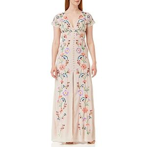 Maya Deluxe Vrouwen Maxi Jurk Dames Geborduurde Knop Front Split Thee Dess voor Bruiloft Gast Bruidsmeisje Avond Prom Occasion, Meerkleurig, 40