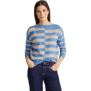 Street One Dames Ltd Qr Striped U-Boat Sweater, Light Spring Blue Melange, 34