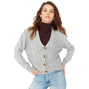 Trendyol Dames V-hals Plain Regular Cardigan Sweater, Grijs, L, Grijs, L