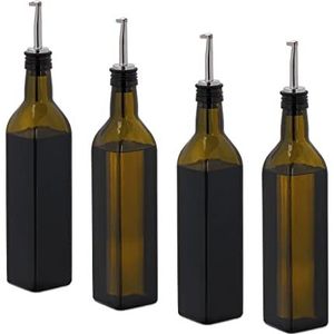 Relaxdays olie dispenser set van 4 - 500 ml - olie en azijn fles - schenktuit - bruin