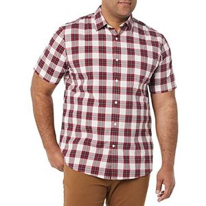 Amazon Essentials Heren stretch popeline overhemd met korte mouwen (verkrijgbaar in groot en lang), rood wit geruit, XS