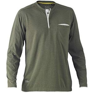 Bisley Workwear UKBK6932_BTHY Flex & Move Katoen Henley T-Shirt lange mouw-groen Marle, L