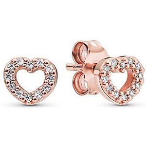 Pandora Icons 14-karaats rosévergulde hartvormige oorknopjes met heldere zirkoniasteentjes