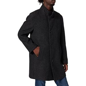 bugatti Herenmantel klassieke wollen jas met opstaande kraag in een comfortabele pasvorm, donkergrijs, 50