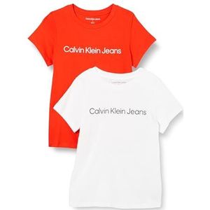 Calvin Klein Jeans T-shirt voor dames, Vurig Rood/Helder Wit, XS