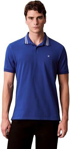 Calvin Klein Heren SS Monogram Pique Tipped Polo LV04RC276G Polo's, Blauw (Chase Blue), XS, Blauw (Chase Blue), XS