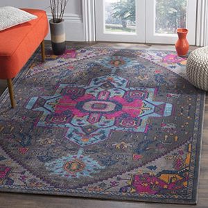 Safavieh Vintage geïnspireerd indoor geweven rechthoekig tapijt, ambachtelijke collectie, ATN332, in grijs/fuchsia, 155 x 229 cm voor woonkamer, slaapkamer of elke binnenruimte