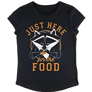 Disney Dames Pocahontas-Meeko Here for Food Organic Roll Sleeve T-Shirt, Zwart, XL, zwart, XL