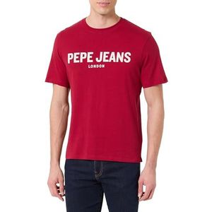 Pepe Jeans Heren M Basic T-shirt met groot logo, rood (Tibetaans rood), L, Rood (Tibetaans Rood), L