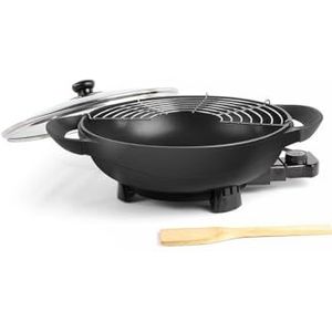 Livoo - Elektrische wok DOC128A – capaciteit 4 l, 6 personen, 1500 W, Ø 33 cm, verstelbare thermostaten, inclusief bamboespatel, roestvrijstalen rooster