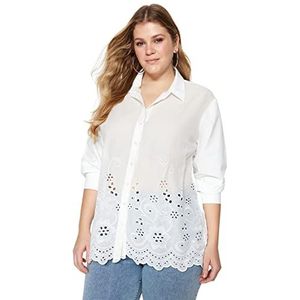 Trendyol Dames Regular Fit Basic Kraag Geweven Plus Size Shirt, Wit, 42 grote maten