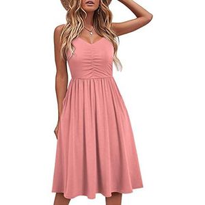 YATHON 2025 Casual Dresses for Women Sleeveless Cotton Summer Beach Dress A Line Spaghetti Strap Sundresses with Pockets (YT090-Coral, l)