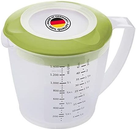 Westmark Beslagkom/maatbeker met spatbescherming, deksel en tuit, kunststof, inhoud: 1,4 l, Helena, doorzichtig/groen, 3105227A