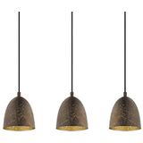 EGLO Hanglamp Safi, 3-lichts vintage hanglamp in industrieel design, retro hanglamp van staal, kleur: bruin, goud, fitting: E27
