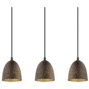 EGLO Hanglamp Safi, 3-lichts vintage hanglamp in industrieel design, retro hanglamp van staal, kleur: bruin, goud, fitting: E27