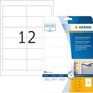 HERMA 4595 weerbest folielabels voor inkjetprinters A4 (97 x 42,3 mm, 10 vellen, folie, mat) zelfklevend, bedrukbaar, permanente klevende stickers, 120 etiketten voor printer, wit