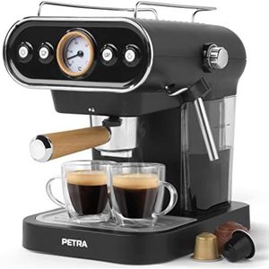 Petra PT5108VDEEU7 3-in-1-espressomachine, compatibel met capsules van 30/54 mm en gemalen koffie, espresso- en cappuccino-apparaat met melkopschuimpijpje, Italiaanse drukpomp van 19 bar, BPA-Vrij