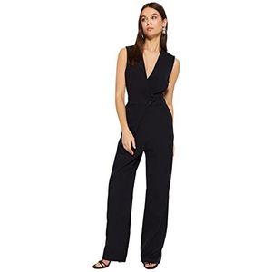 Trendyol Dames effen geweven jumpsuit, zwart, 40, Zwart, 38