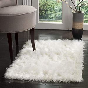 SAFAVIEH Imitatie schapenvacht tapijt voor woonkamer, eetkamer, slaapkamer - Faux Fur Collection, hoge pool, ivoor, 122 x 183 cm