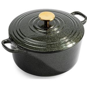 BK Cookware Bourgogne Geëmailleerd Gietijzer 24cm/4,2L Nederlandse Oven met Deksel, Inductie Geschikt, Ronde Braadpan voor Bakken, Vaatwasserbestendig, Ovenbestendig tot 220°C, Fonkelend Zwart