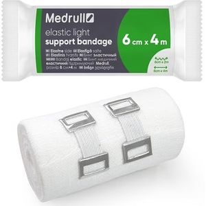 Medrull 2 stuks permanent elastisch universeel bandage, 6 cm x 4 m, elastische band met 2 clips, uitgerekt, luchtdoorlatend, elastisch, 2 stuks doos