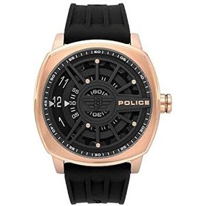 Police R1451290005, zwart polshorloge voor mannen, analoog quartz horloge, rubberen band, zwart, zwart, bandjes, Zwart, Bandjes