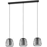 EGLO Hanglamp Floresta, 3-lichts pendellamp, eettafellamp van metaal in zwart en rookglas in zwart-transparant, lamp hangend voor woonkamer, E27 fitting