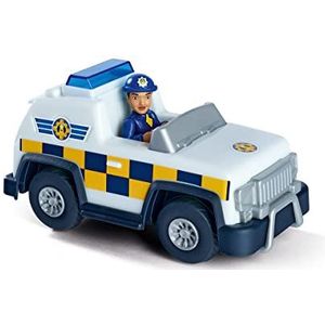 Simba 109252508 Brandweerman Sam politieauto 4 x 4, kinderlijke versie, met figuur roze 7 cm, politieauto 16 cm, vanaf 3 jaar (Let op Duitstalige verpakking)