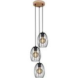 BRILONER - hanglamp hout, retro hanglamp, rondel 3-lichts, E27 max. 60 Watt, eetkamerlamp