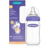 Lansinoh Glass Baby Bottle with NaturalWave Teat (160 ml), Anti-colic, Premium heat & thermal shock-resistant glass, Slow Flow soft & flexible silicone teat, teats are BPA & BPS free, purple