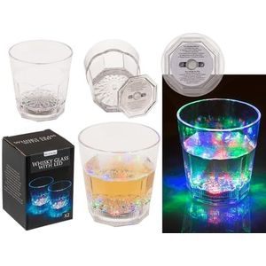 Out of the blue Acryl whiskyglas, set van 2, met gekleurde led, met 3 knippermodi, ca. 9 x 9 cm, ca. 85 ml, incl. 3 LR44 batterijen, in geschenkverpakking