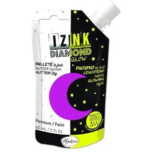Aladine - Izink Diamond Glow - kleur met glitter, geeft de nacht licht - zeer dekkend, voor alle ondergronden - DIY en creatieve vrije tijd - zachte drinkfles, 60 ml - roze