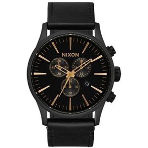 Nixon Heren analoog kwarts horloge met lederen armband A405-3088-00, zwart-goud