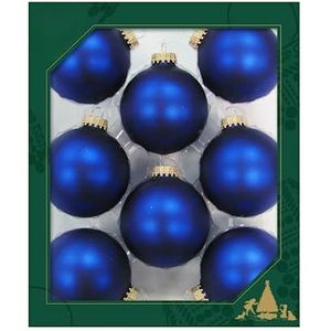 LAUSCHAER kerstboomversiering - 8-delige set ballen effen mat satijn koningsblauw, 6,7 cm, met gouden kroontjes + 50 snelhangers in goud gratis bij je bestelling erbij