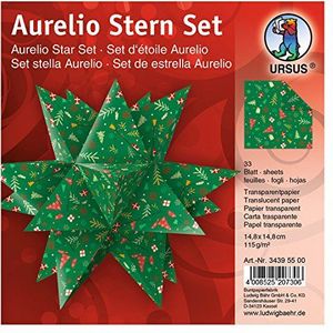 Ursus Aurelio 34395500 - vouwblaadjes met ster wintertover, rood/groen, 33 vellen, van transparant papier 115 g/m², ca. 14,8 x 14,8 cm, eenzijdig bedrukt, ideaal als kerstdecoratie