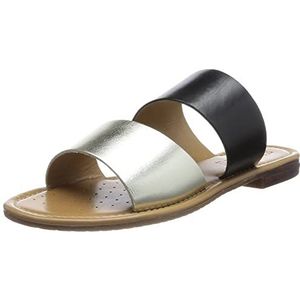 Geox D Sozy S platte sandaal voor dames, zwart/LT goud, 39,5 EU, Black Lt Gold, 39.5 EU