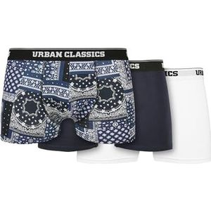 URBAN CLASSICS Boxershorts voor heren, 3-delige set boxershorts voor heren, katoen, elastische tailleband, zacht katoen, verschillende kleuren, maten S - 5XL, Bandana marineblauw + wit, S