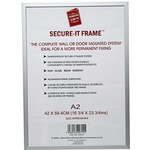 Het fotoalbum bedrijf PASFA2B A2 42 x 59 Cm Secure-It Aluminium Poster Certificaat Display Foto Frame met Niet Glas Voorzijde - Zilver