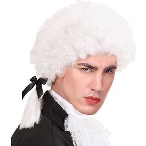 W WIDMANN M6394 - pruik Mozart met zwarte strik, wit haar, kunsthaar, accessoires voor carnavalskostuums