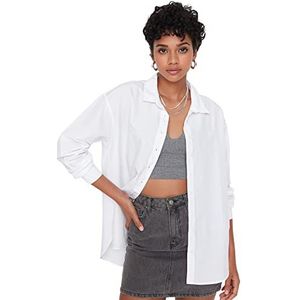 TRENDYOL Dames verliezen paspoorthemd shirt, wit, 34