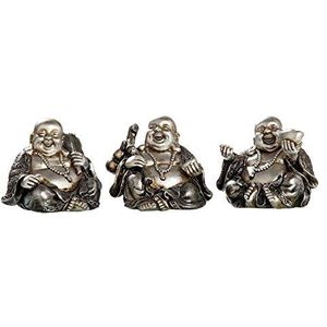 DRW Set van 3 Boeddha's van geluk horen, zitten en kijken, zilverkleurig, 9 x 7,5 x 7,5 cm