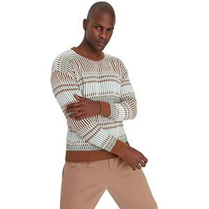 Trendyol Mannen ronde hals Colorblock Regular Sweater Sweatshirt, Kameel, XL