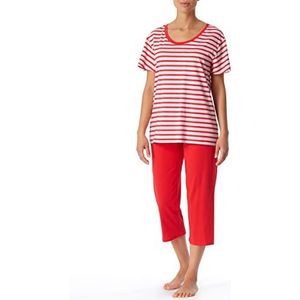 Schiesser Korte damespyjama met 3/4 lange slaapbroek, rood, gestreept, 40