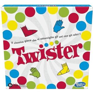 Hasbro Gaming Twister spel in box, inclusief 1 twister-tapijt, 1 wiel en handleiding (mogelijk niet beschikbaar in het Nederlands), versie 2020 in het Italiaans, meerkleurig
