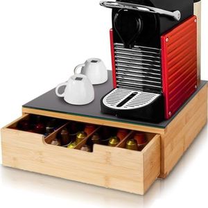 Bakaji Capsulehouder met lade voor capsules Nescpresso Dolcegusto Modomio Caffe Lavazza theezakje suiker van bamboehout (31,5 x 30 x 10 cm)