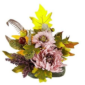 Kunstchrysant bloemstuk op steen, kunstbloemen, herfstdecoratie, herfststuk, tafel, ornamenten voor Halloween, Thanksgiving, herfst, decoratie, kunstplant, middenstuk, tafeldecoratie, plant