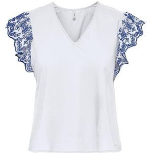 Onllou Life Emb S/S Frill Top WVN, wit (bright white), XL